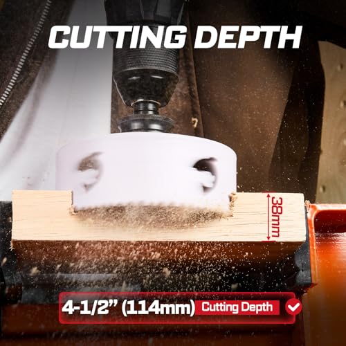 Geinxurn 4-1/2 Inch(114mm) Hole Saw, 1PC HSS Bi-Metal Hole Saw Kit with Shark Tooth Hole Cutter for Wood,Drywall, PVC Boards and Thin Metal - color: 1 PCS 4-1/2"