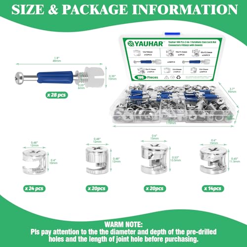 150Pcs 3-in-1 Furniture Cam Lock Nut Connectors Fittings with Dowels, Fastener Connecting Lock Nut Bolt for Closets Bed Furniture Connecting