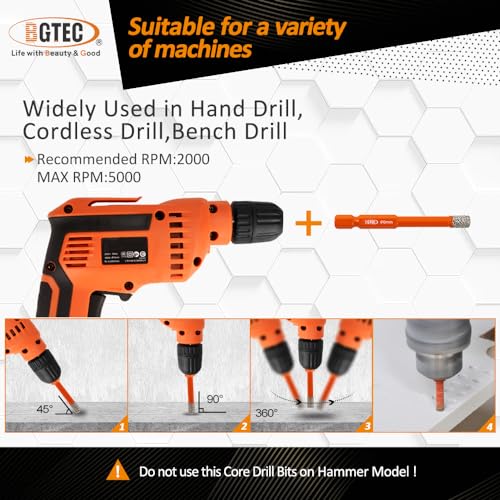 BGTEC Dry Diamond Drill Bits 5pcs 6mm 8mm 10mm 12mm 14mm with Quick Change Hex Shank for Granite Marble Porcelain Tile Ceramic - size: 1/4"+5/16"+3/8"+1/2"+3/5"