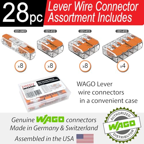 WAGO 221 Lever Nuts 28pc Compact Splicing Wire Connector Assortment with Case | Includes 221-2401, 221-412, 221-413, 221-415 - size: 28pc Kit