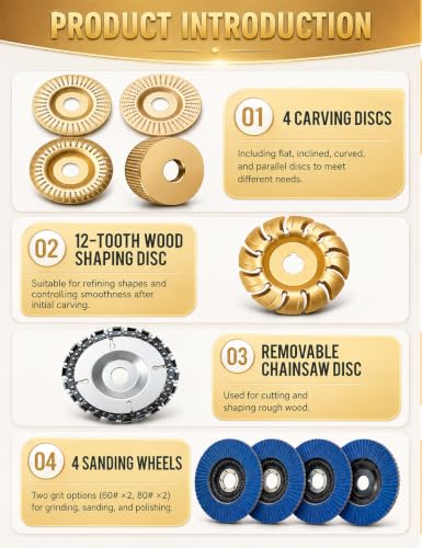 Ultimate 20 Pcs Wood Carving Disc Set for 4"-4 1/2" Angle Grinder,Professional Woodworking Kit with Shaping Wheels, Chainsaw Discs,Rotary Burrs & Flap Wheels for Sculpting Shaping Sanding & Polishing