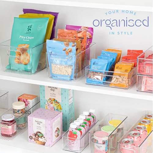 Plastic Food Storage 6 Pack Clear Container Bin with Handles for Organizing Kitchen, Pantry, Fridge, Freezer, Pantry,Bathroom. 10"x6"x5" - size: 10x6x5
