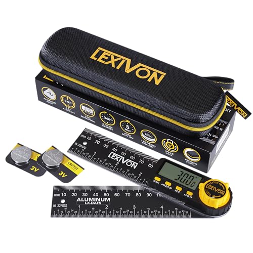 LEXIVON Aluminum Digital Angle Finder Gauge, 5-inch/130mm Multi-Purpose Protractor, Includes XL Display and Rugged Zippered Pouch (LX-DAF5) - size: 5 Inch