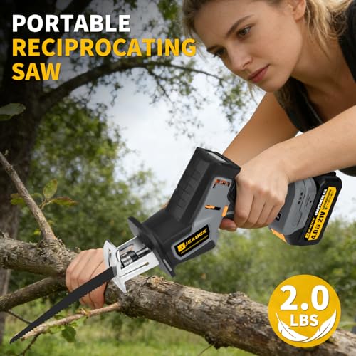 JEXUGK Reciprocating Saw, 21V Cordless Brushless Sawsall with 2 x 4.0Ah battery, 3500 SPM Variable Speed Zaw Saw with 12 Blades, Power Sierra Recíproca Tool‑Free Blade Change for Wood Metal PVC