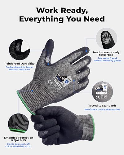 toolant ComfyCut A3 Cut Resistant Work Gloves, ANSI & EN388 Certified Protection with Superior Comfort, Fiberglass-Free, Touchscreen & Flexible Grip, for Fishing, Gardening, DIY, Assembly, XX-Large - size: XX-Large