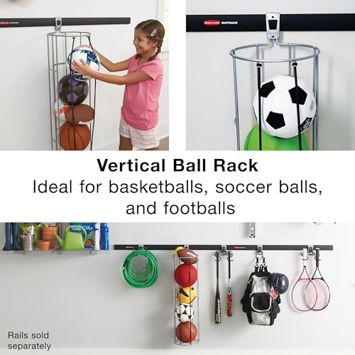 Rubbermaid Garage FastTrack Vertical Ball Rack Satin Nickel Wall Mounted Storage System Holds up to 50 pounds for Home/Garage Silver - style: Ball Rack