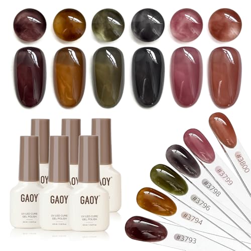 GAOY Dark Gel Nail Polish Set, 6 Colors Milky Jelly Brown Black Pink UV Gel | Blooming Effect, Buildable Color, UV Lamp Required, Long Lasting, Easy to Apply, Salon Manicure at Home - color: Taupe Rose