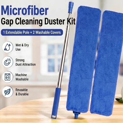 Retractable Gap Dust Cleaner Under Appliance Cleaning Tool, Flat Duster for Under Refrigerator Fridge Stove Couch Bed, Skinny Thin Duster for Tight Spaces (Blue) - color: Blue