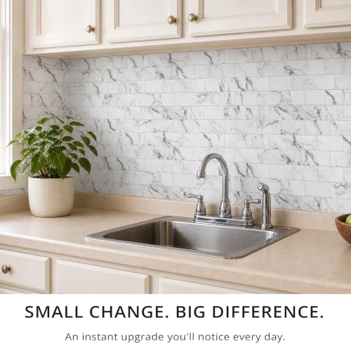 StyloVue 100 Pieces Peel and Stick Backsplash for Kitchen, 3" x 6" PVC Subway Tile, 2026 Upgraded Volakas White Marble, Stick on Wall Tile for Kitchen, Bathroom, Fireplace, RV - color: Volakas White Marble