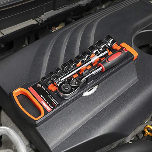 Egofine 12pcs 3/8 Inch Ratchet Socket Wrench Set, Drive Socket Set with 10 Sockets 8-14,17,19,21mm and 2 Way Quick Released Ratchet Handle and Extension Bar - color: 12pc Standard Socket Set, size: 3/8