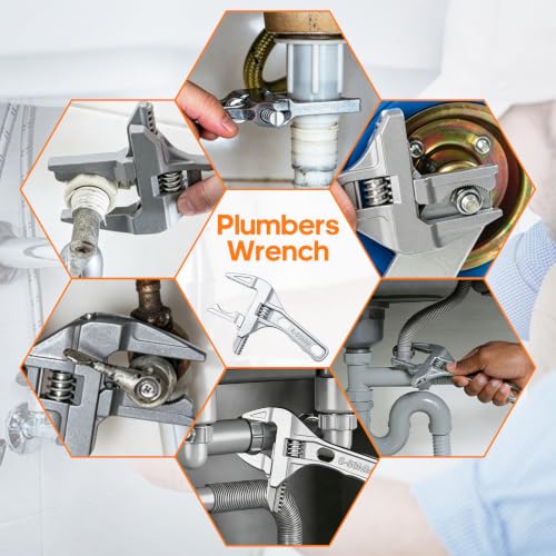 5PCS Plumbing Tools Set & Basin Wrench for Kitchen/Toilet tight spaces | Under Sink Wrench Faucet Tool with 80pcs Water Hose Gasket Washers