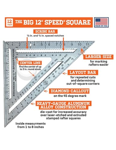 Swanson Tool Co S0107 "Big 12" 12-Inch Speed Square Layout Tool with Blue Book - size: 12 inch, style: 12" Speed Square