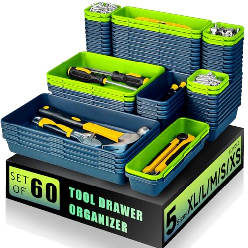 Tool Box Organizer Tray, 60 PCS & 5 Sizes, Blue and Green - color: Blue & Green: 60 PCS