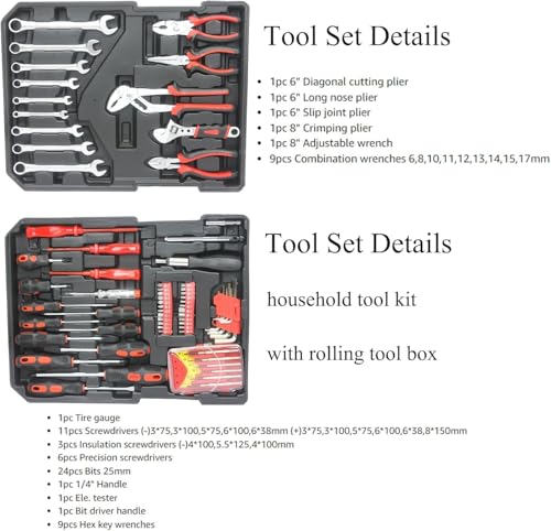 899PCS Tool Set, Household Tool Kit with Rolling Tool Box, Complete Tool Box Set Hand Tool Set with Tool Box, Mechanic Tool Set Rolling Tool Set for Home/Auto Repair Tool Set (Black) - color: 899pcs - Black