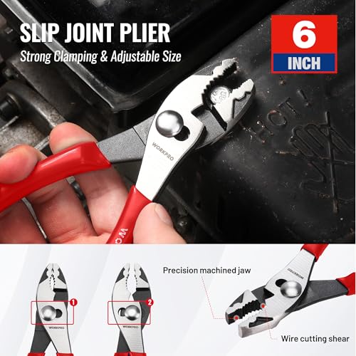 WORKPRO Pliers Set, 3-Piece Plier Tool Set with Soft Handle - color: Red