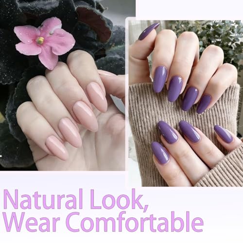 12 Color Press on Nails Medium Almond Fake Nails Solid Color False Nail Pink Purple Glue on Nails Glossy Full Cover Reusable Artificial Acrylic Stick on Nail for Women Manicure 288 Pcs - color: Style-29