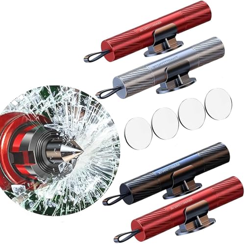 4 Pack 2026 Upgraded Safety Hammer,Safe Hammer Glass Breaker Under Water, Window Breaker and Seatbelt Cutter,Emergency Escape Tool,Seat Belt Cutter and Glass Breaker for Cars - color: Red+Red+Black+Sliver