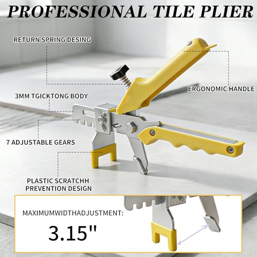 Tile Leveling System with Tile Pliers and Hammer, 600 Piece Tile Spacers 1/8 Inch Tile Clips and 200 Piece Reusable Wedges Tile Leveling Tools for Tiles and Stone Installation