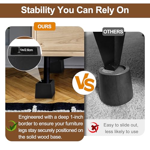 Wooden Bed Risers 3 Inch Heavy Duty, Support 2500 lbs, Black - color: Black, size: 3"H(Inner 2"H)