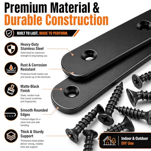 100PCS Flat Plate Straight Bracket,36mm/46mm/56mm/60mm/76mm Flat Brace Bracket, 5 Sizes Stainless Steel Metal Brace Bracket for Wood - color: Silver-88PCS