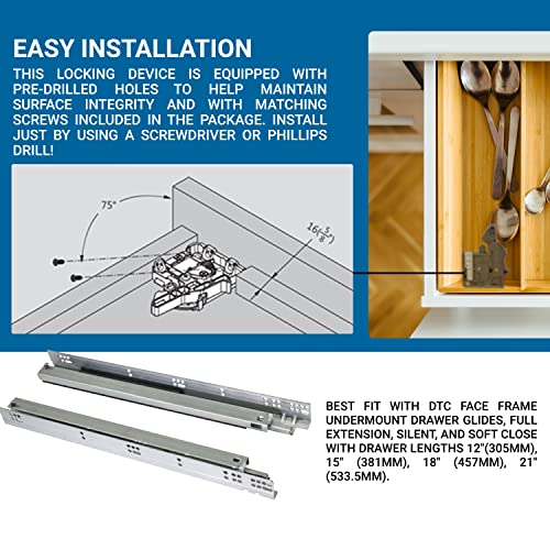 6 Pairs of DTC Undermount Drawer Slide Plastic Front Locking Device, Grey with Screws Included