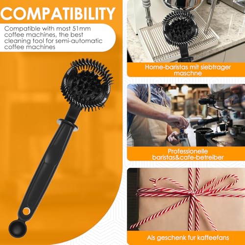 2Pcs Espresso Machine Cleaning Brush, Espresso Machine Group Head Cleaning Brush, Detachable 360° Nylon Bristles Espresso Machine Cleaning Tool for 58mm Coffee Machine Grouphead - color: Black 2pcs
