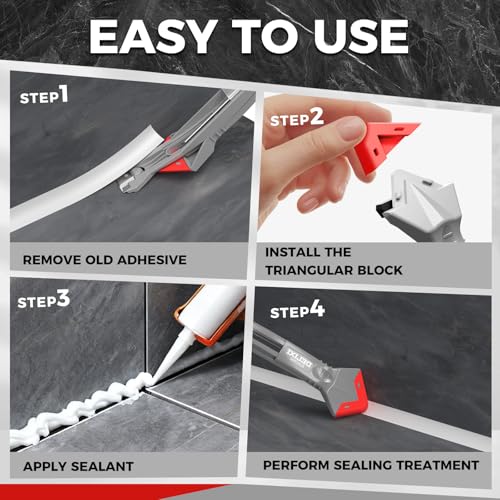 5 in 1 Caulking Tool with 5 Silicone Pads and 4 Glass Glue Corner Scrapers, Caulk Remover Tool with Replacement Blades and Unclogging Needle, Caulking Removal Tool for Kitchen Bathroom - size: 5 in 1