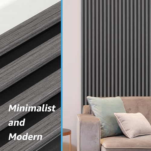 Art3d 96 x 6 Inch 3D Fluted Wood Textured Slat Wall Panels, 8-Pack, Grey - color: Grey, size: 96*6