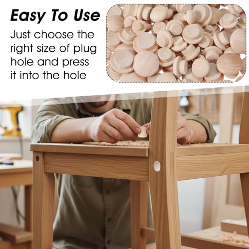 120 Pcs 4 Sizes Wood Plugs for Screw Holes, Wooden Hole Plugs Mushroom Head Shape 3/16, 5/16, 3/8, 1/2 Inch Button Hardwood Hole Stoppers Screw Covers Wood Caps for Gap in Locking Tube Furniture
