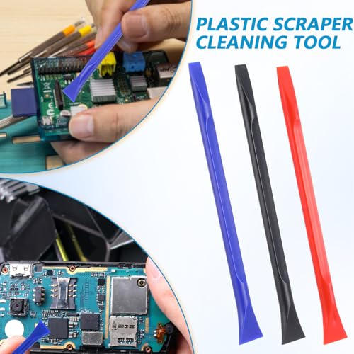 18 Pcs Non-Scratch Plastic Scraper, Cleaning Tool Crevice Cleaning Tool Multi-Purpose Label Scraper Remover Tools for Paint, Stickers Label, Oil Stains, Tight Spaces, Crevices (Black, Blue, Orange)