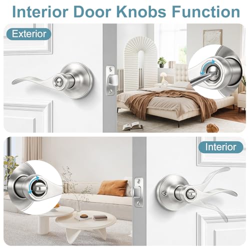 Privacy Door Levers Interior Door Handles, Keyless Interior Door Knobs for Bedroom Bathroom, Heavy Duty Zinc Alloy Reversible Interior Door Handle (10 Pack Brushed Nickel)