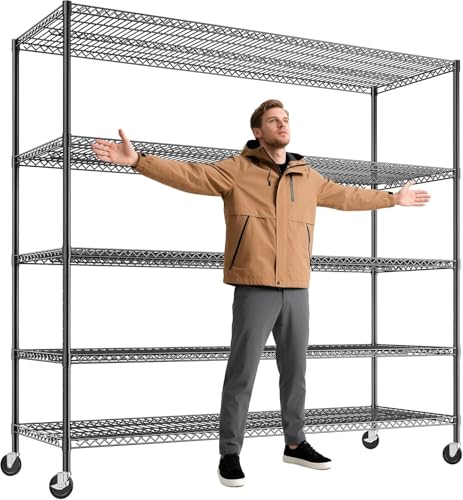 REIBII 85.7"H 5-Tier Garage Shelving with Wheels&Feet, Adjustable, 2998 lbs - size: 5-Tier,55.5" W X 85.7" H X 24.2" D