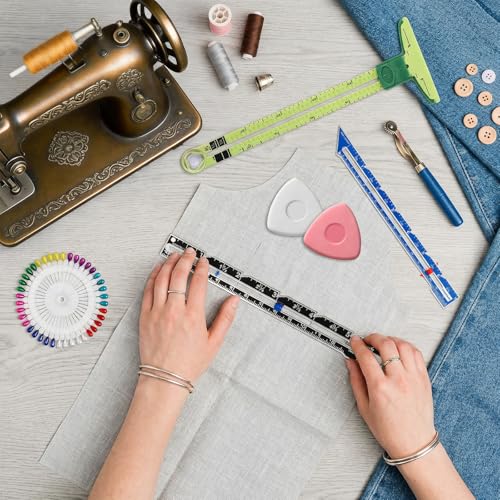 6 PCS Sewing Hem Ruler Measuring Tool Set, Ruler for Sewing 5-in-1 Gauge Rulers Hem Measuring Gauge, T-Shaped Tool for Precise Stitching Quilting Crafting Button Hole Marking
