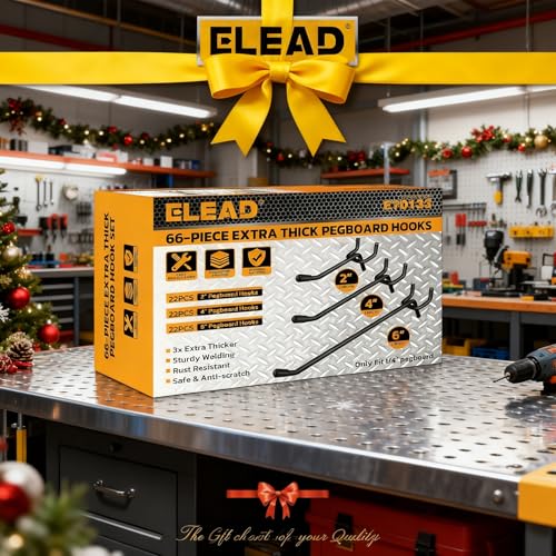 ELEAD 66-Piece 2/4/6 Inch Extra Thick Pegboard Hooks, Heavy Duty Peg Board Organizer Accessories, Peg Board Tool Hangers Fit for 1/4" Pegboard Hanging Tools Garage, Workshop, and Craft Storage - style: 66-Piece 2&4&6 Inch extra thick