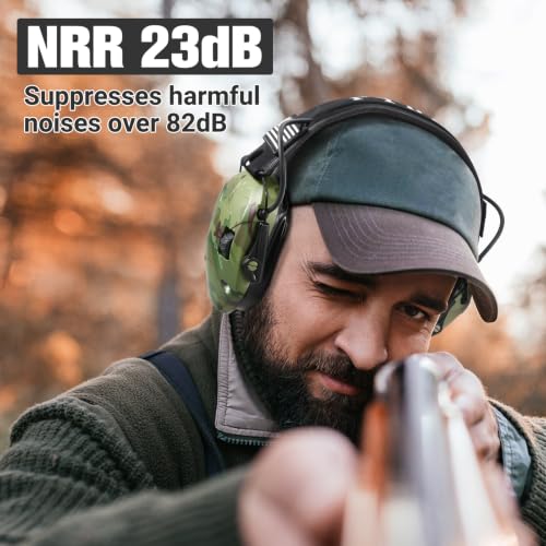 Electronic Shooting Ear Protection w/Gel Pads, 23dB NRR Active Noise Reduction & 3X Amplification Headset for Shooters - color: Camo