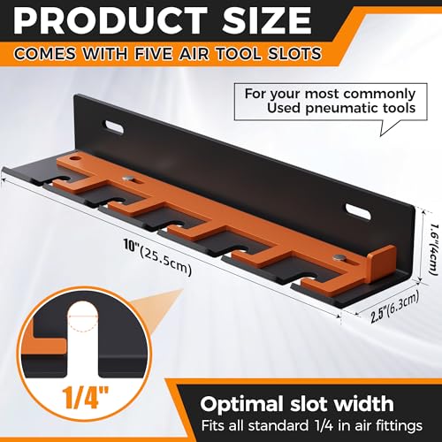 Air Tool Pneumatic Tool Holder,Wall Mount Air Tool Rack,Lockable Air Tool Hanger for Garage Shop Storage Organize,Fit 1/4" Standard Connection Accessories,Comes with Five Slots