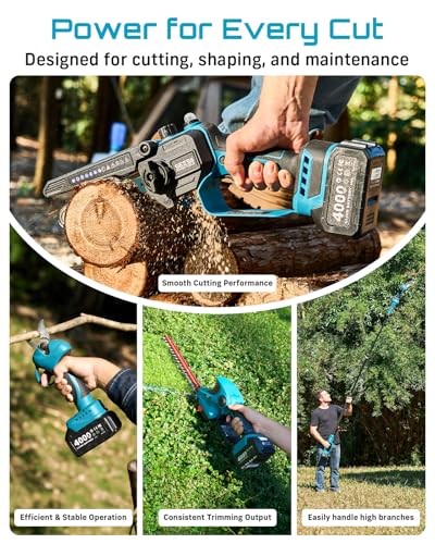 SEESII 8-in-1 Cordless Pole Chainsaw, Hedge Trimmer, Pruning Shears Combo - color: Cobalt Blue