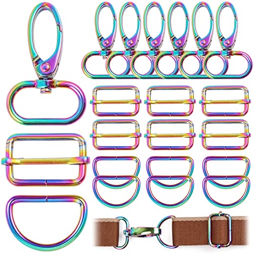 PECMER Rainbow Swivel Hardware Buckles D Ring Clasp Set 1" Lanyard Snap Hooks 18 Pcs Purse Bag Making Hardware for Purses Straps Bag Keychain DIY Craft Project 25mm - color: 18 Pcs Rainbow