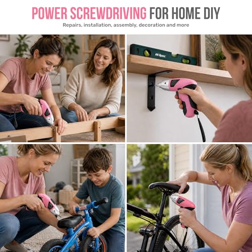 Hi-Spec 4V Electric Ladies Screwdriver Tool Kit Compact Portable Case, Pink - color: Pink