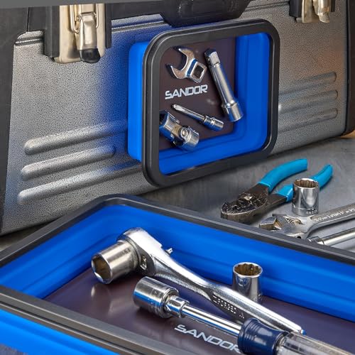 Collapsible Magnetic Parts Tray Set - 3 Different Size Tool Trays - Blue - color: Blue