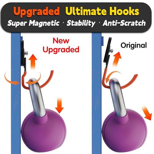 ULIBERMAGNET New Upgraded Ultra-Strong Magnetic Hooks,2 Pack Heavy Duty Ultimate Magnetic Hooks with 40LB Hold for Extension Cord, Hose, Rope, D-Handle Tools, Garden Tools (Orange/3.46inch) - style: Upgraded Orange Large Gaint Strong Hooks