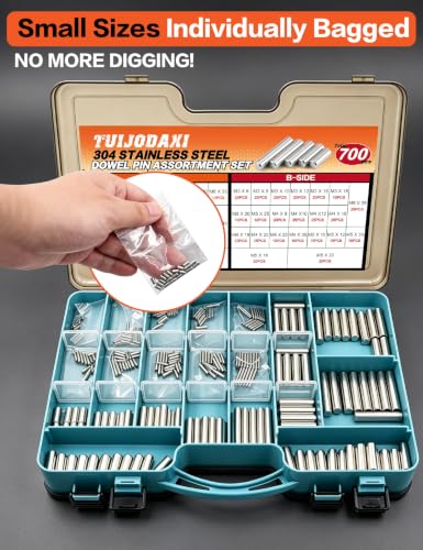 Dowel Pin Kit 304 Stainless Steel 700 Pcs 42 Sizes M2-M8 W/ Case - size: 42 Kinds