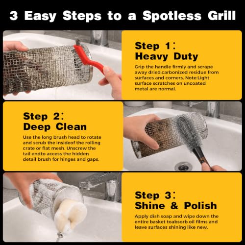 Grill Basket Crevice Cleaning Brush Kits for Mesh Grill Baskets