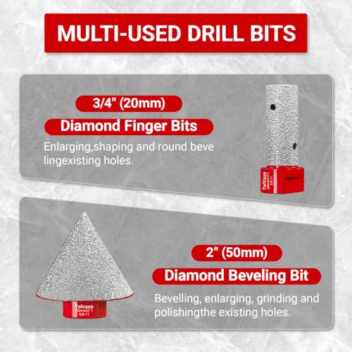 Diamond Hole Saw Kit, Tile Hole Saw Kit Vacuum Brazed 11Pcs (1/4"-4") - size: 6/8/10/20/35/50/65/100MM/2"/20MM