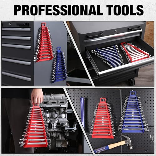 WORKPRO Magnetic Wrench Organizer, 15-Slot Gripper Wrench Holder - style: 15-Slots Wrench Organizer(2PC)