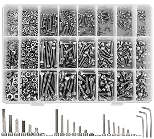 Metric Bolt Assortment M2 M3 M4 4MM to 30MM Hex Socket Head Cap Machine Screws 304 Stainless Steel Screws Nuts and Washers, Silver Bolts and Nuts Kit - size: B. M2 M3 M4
