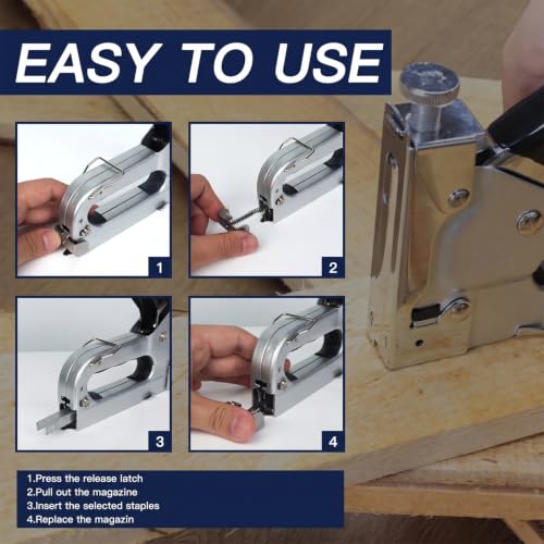 Heavy Duty Staple Gun, 3-in-1 Adjustable Stapler with Remover and Staples