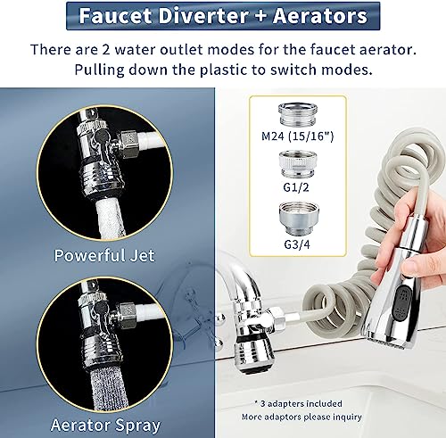 CECEFIN Kitchen Sink Sprayer Hose Attachment for Faucet, 79" Recoil Hose - color: F- Grey- ON/OFF Pause Sprayer