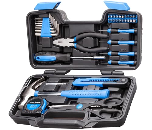 CARTMAN 39-Piece Household Tool Set, Blue Hand Kit With Storage Case - color: Blue
