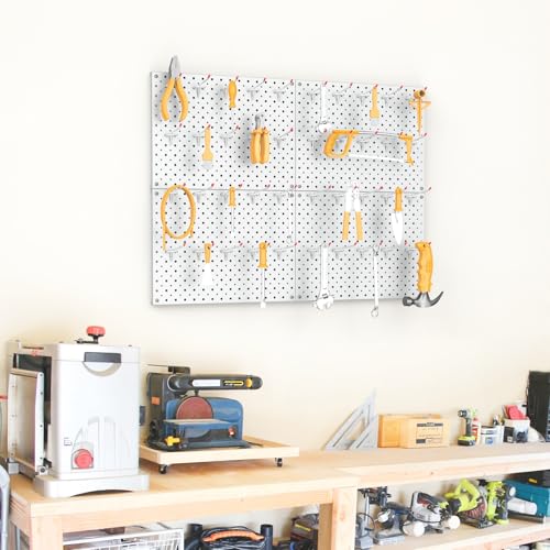 TORACK Metal Pegboard Panels and Hooks, Tool Organizer Peg Board, White - color: Cream White